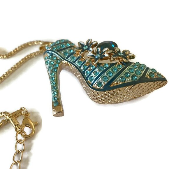 𝅺Aqua Blue Crystal High Heel Shoe Sweater Necklace Collection NWOT - Picture 3 of 5